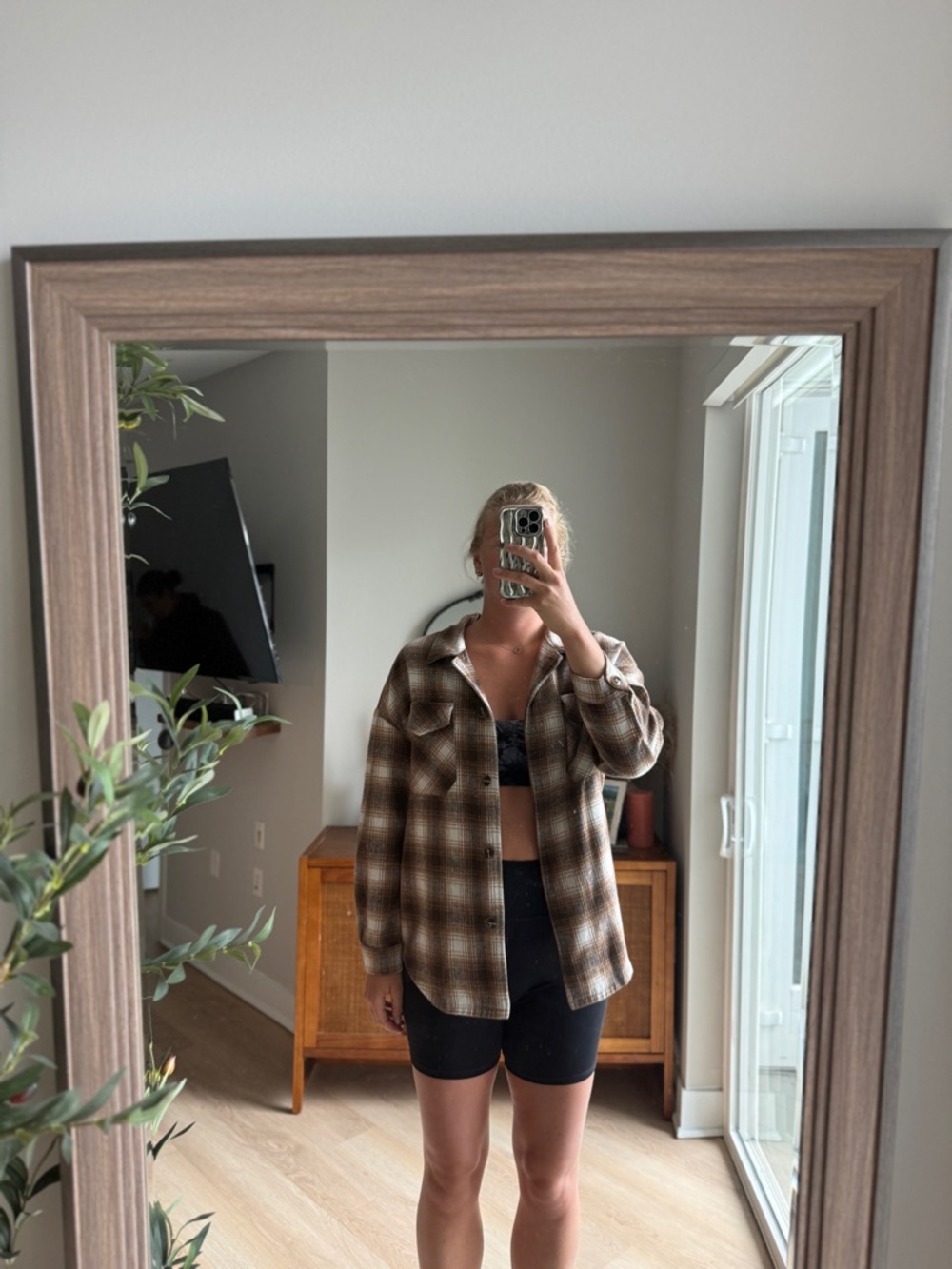 Amazon Brown Plaid Button-Up Shacket